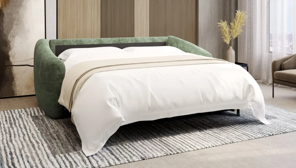 style de vie - canapé convertible ouvert vert