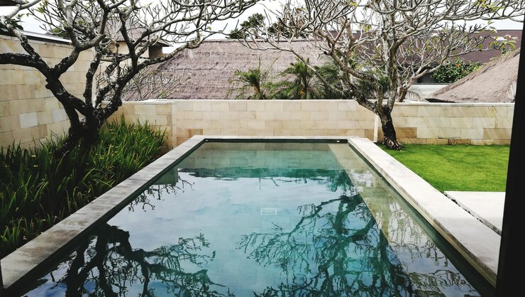 piscine hors-sol en béton - jardin