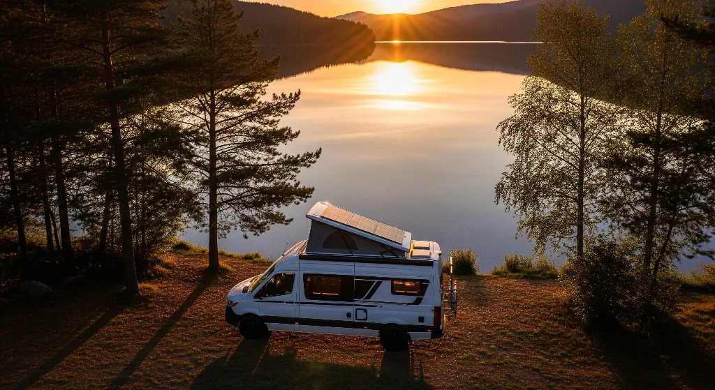 Camping car près d'un lac